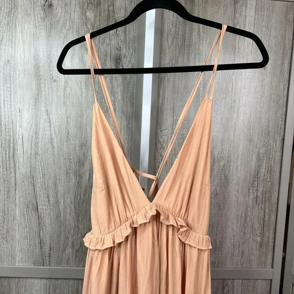 Mable Maxi Dress V Neck Strap Open Back Tiered Nude Color Cotton Size M - Picture 2 of 8